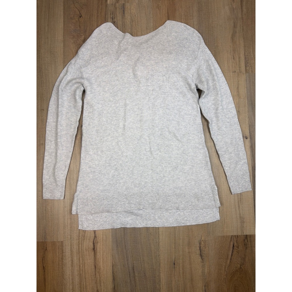 Elle Womens Gray Twist Back Keyhole Ribbed Knit Sweater Small Heathered Gray
